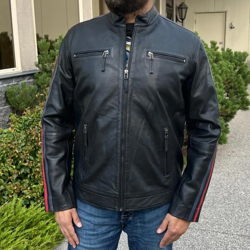 Men's Lamb Leather Jacket with Stripes