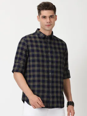 MEN'S LT OLIVE CHECKS SLIM FIT SHIRT