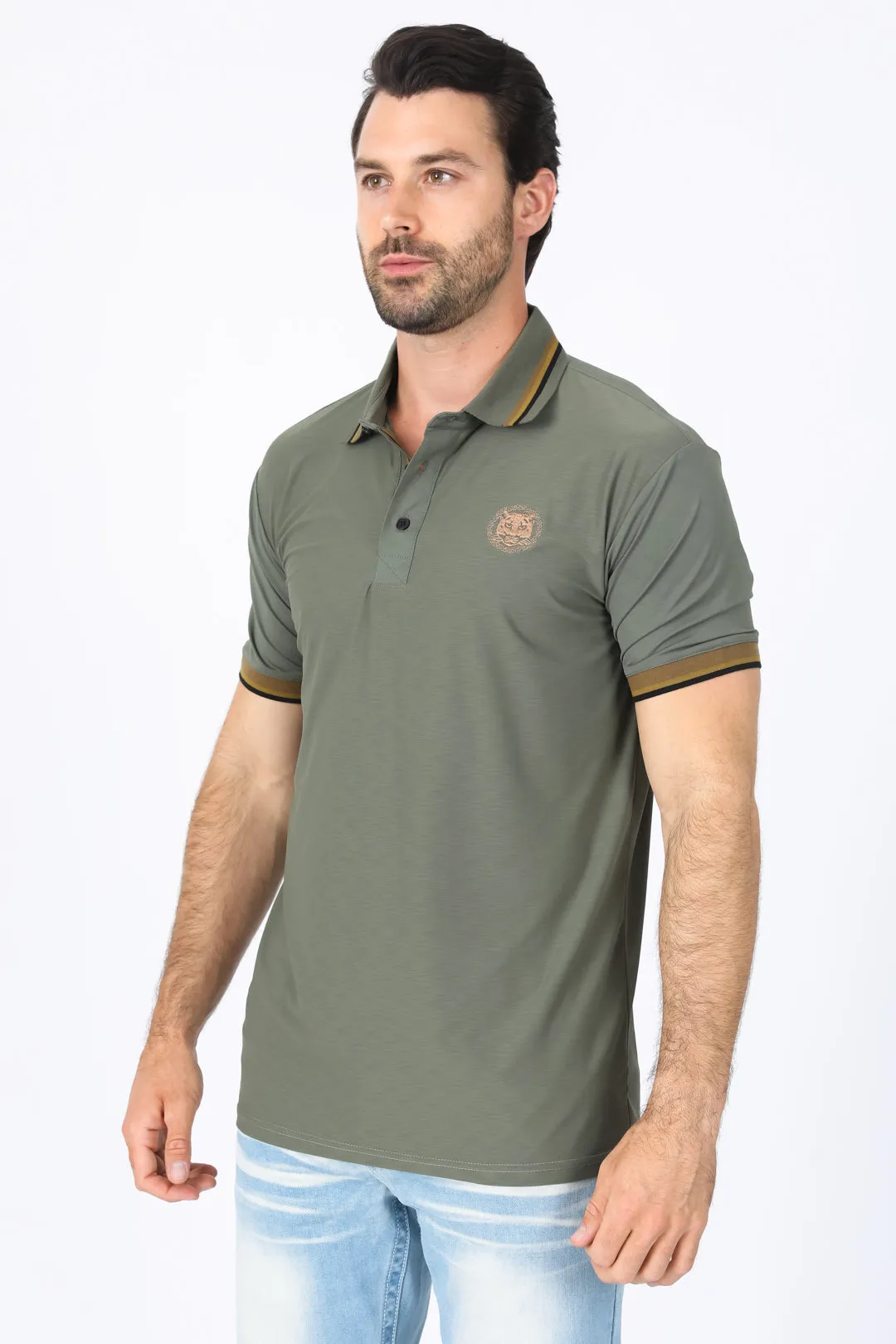 Mens Modern Fit Stretch Cotton Olive Polo