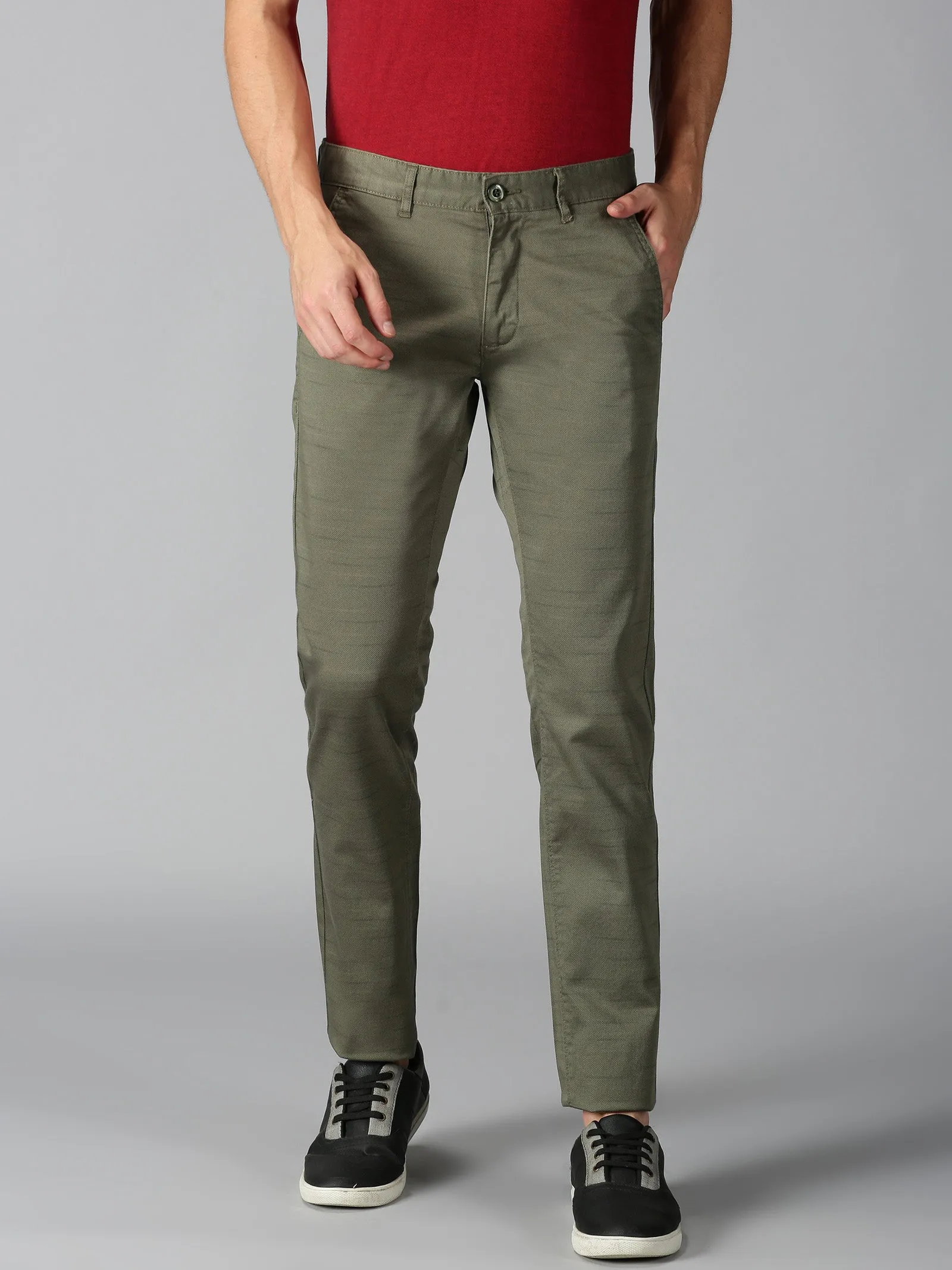 MEN'S OLIVE PRINT SLIM FIT TROUSER