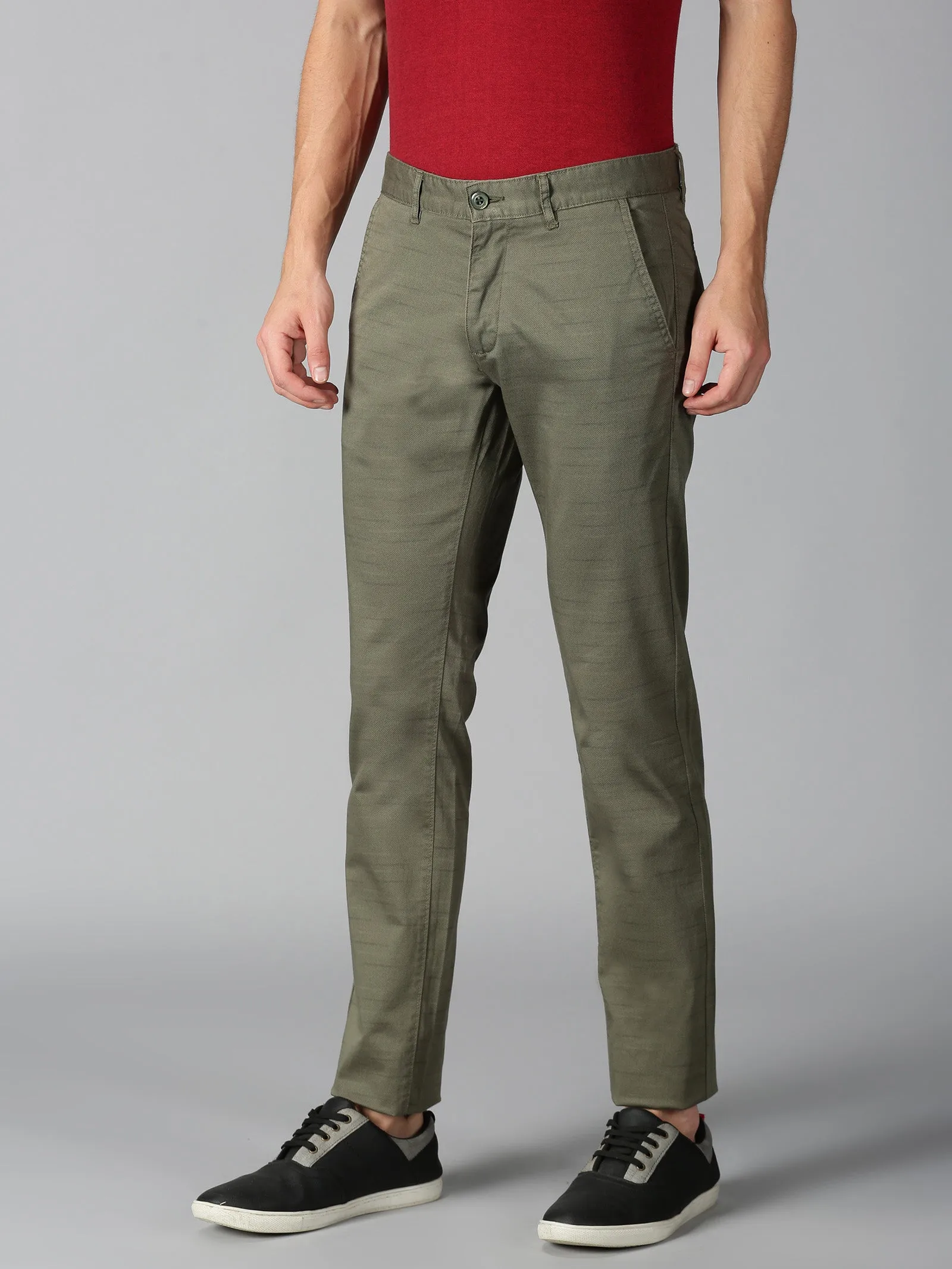 MEN'S OLIVE PRINT SLIM FIT TROUSER