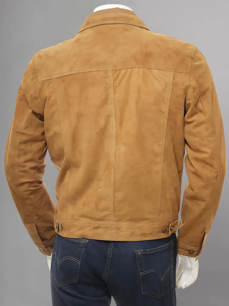 Men's Olive Suede Trucker Jeans Leather Jacket