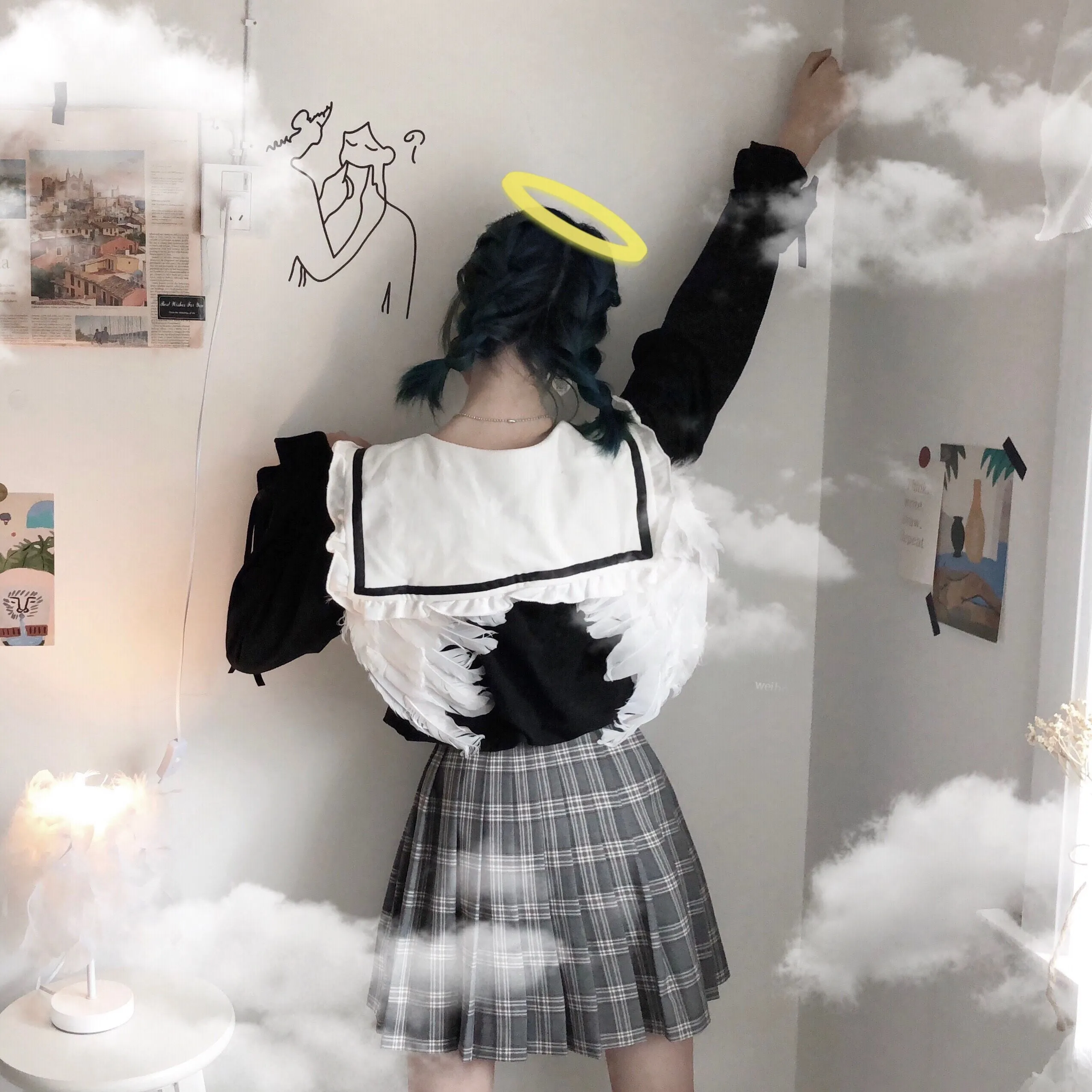 [Mid Season sale ] You are like an angel sailor babydoll hoodie dress