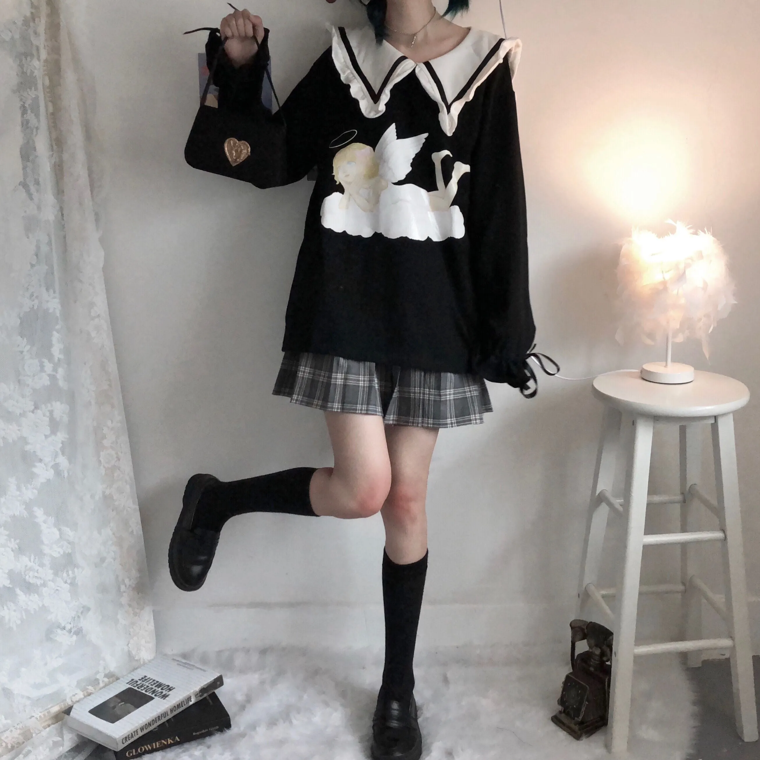 [Mid Season sale ] You are like an angel sailor babydoll hoodie dress