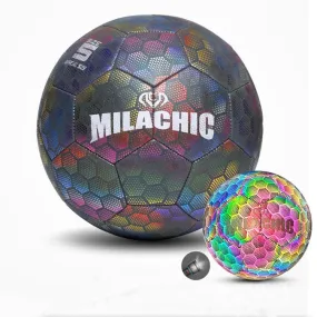 MILACHIC PU Leather Machine Stitch Luminous Fluorescent Reflective Football, Specification: Number 4 (Colorful 5031)