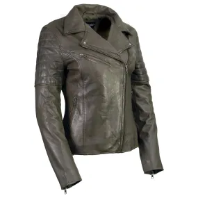 Milwaukee Leather Women's Duchess Olive Motorcycle Style Fashion Casual Leather Jacket SFL2870