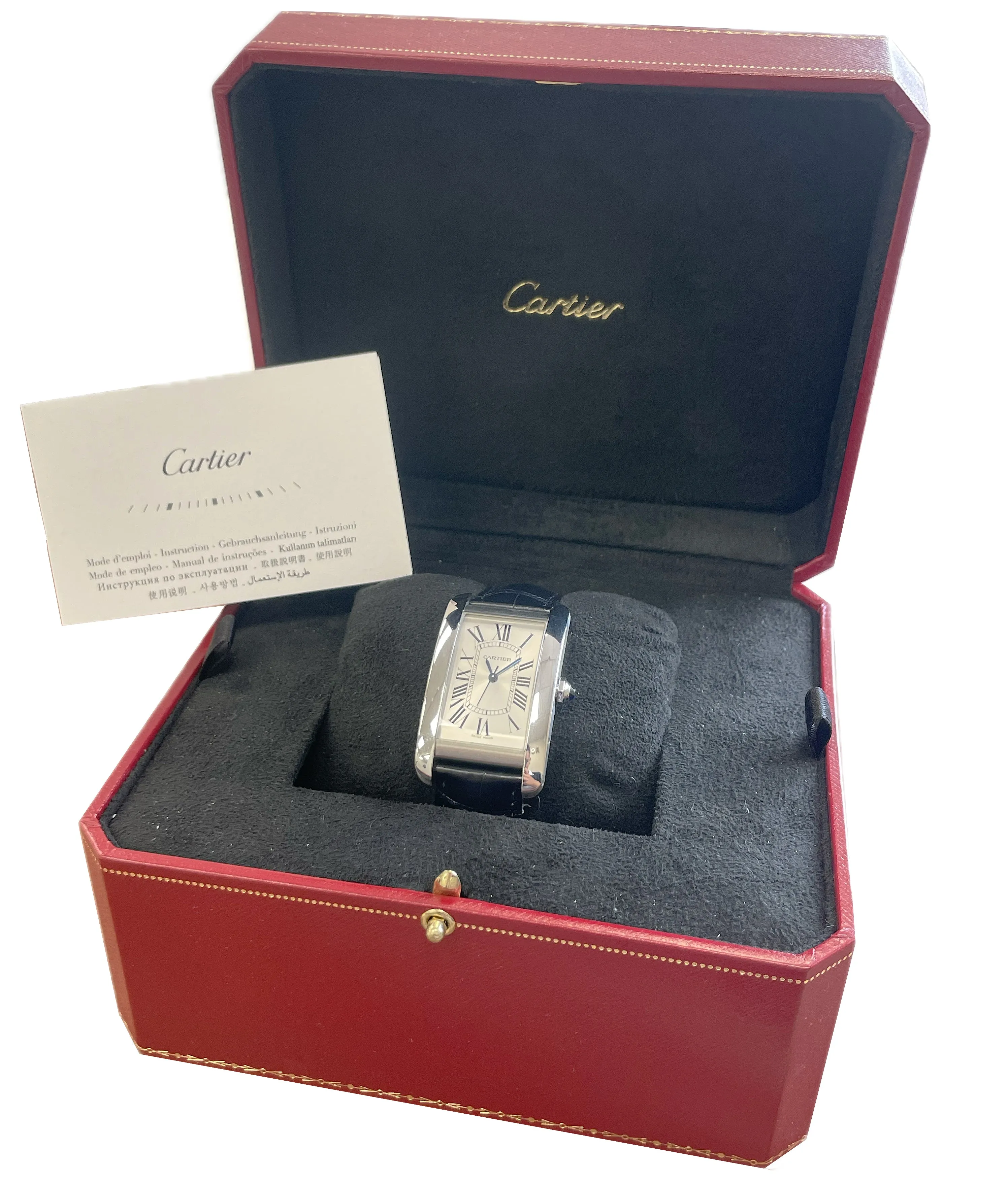 MINT Cartier Tank Americaine WSTA0018 - 3972 Silver Leather Automatic Watch BOX