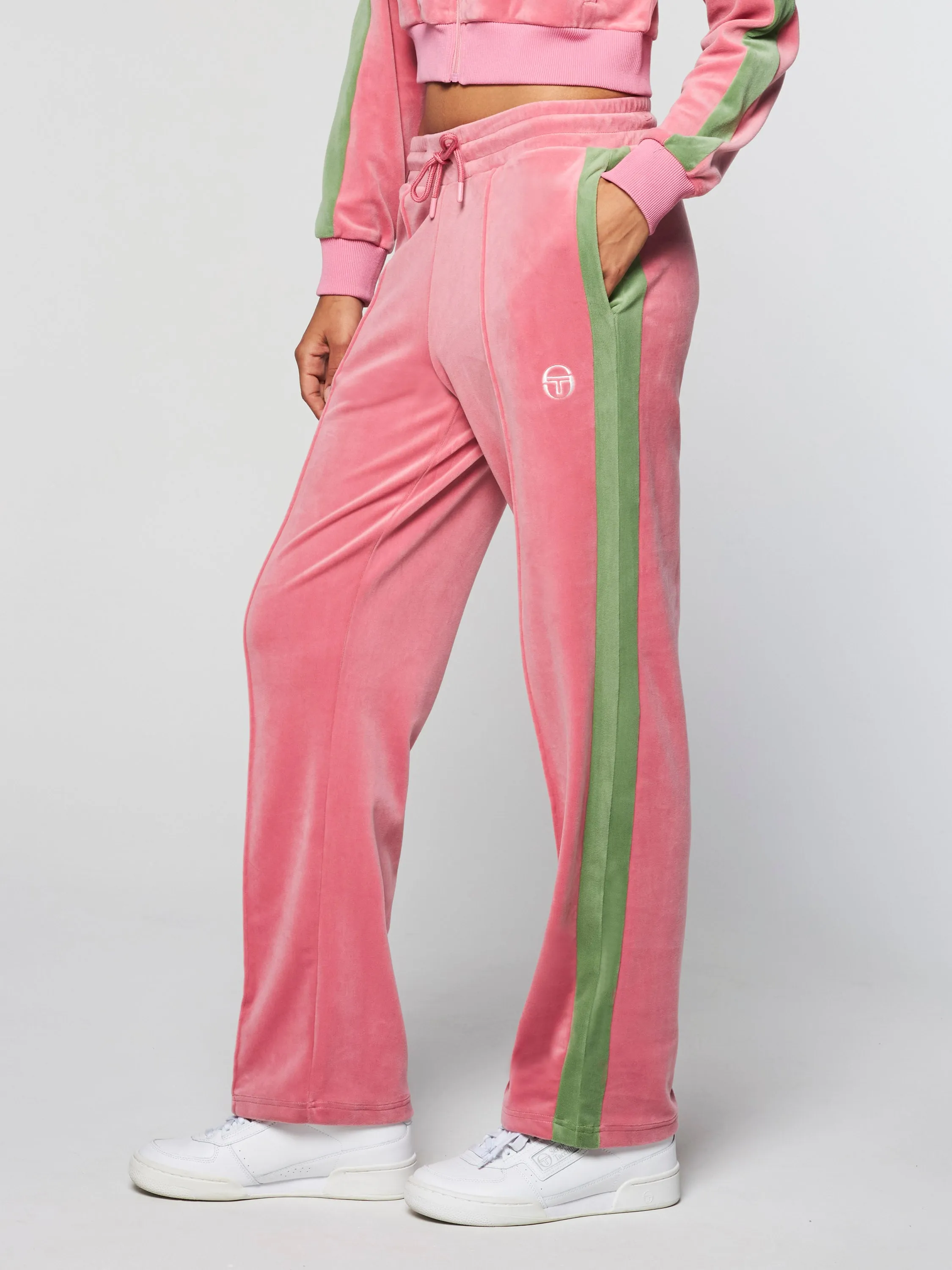 Miss Carlotta Velour Track Pant- Wild Rose