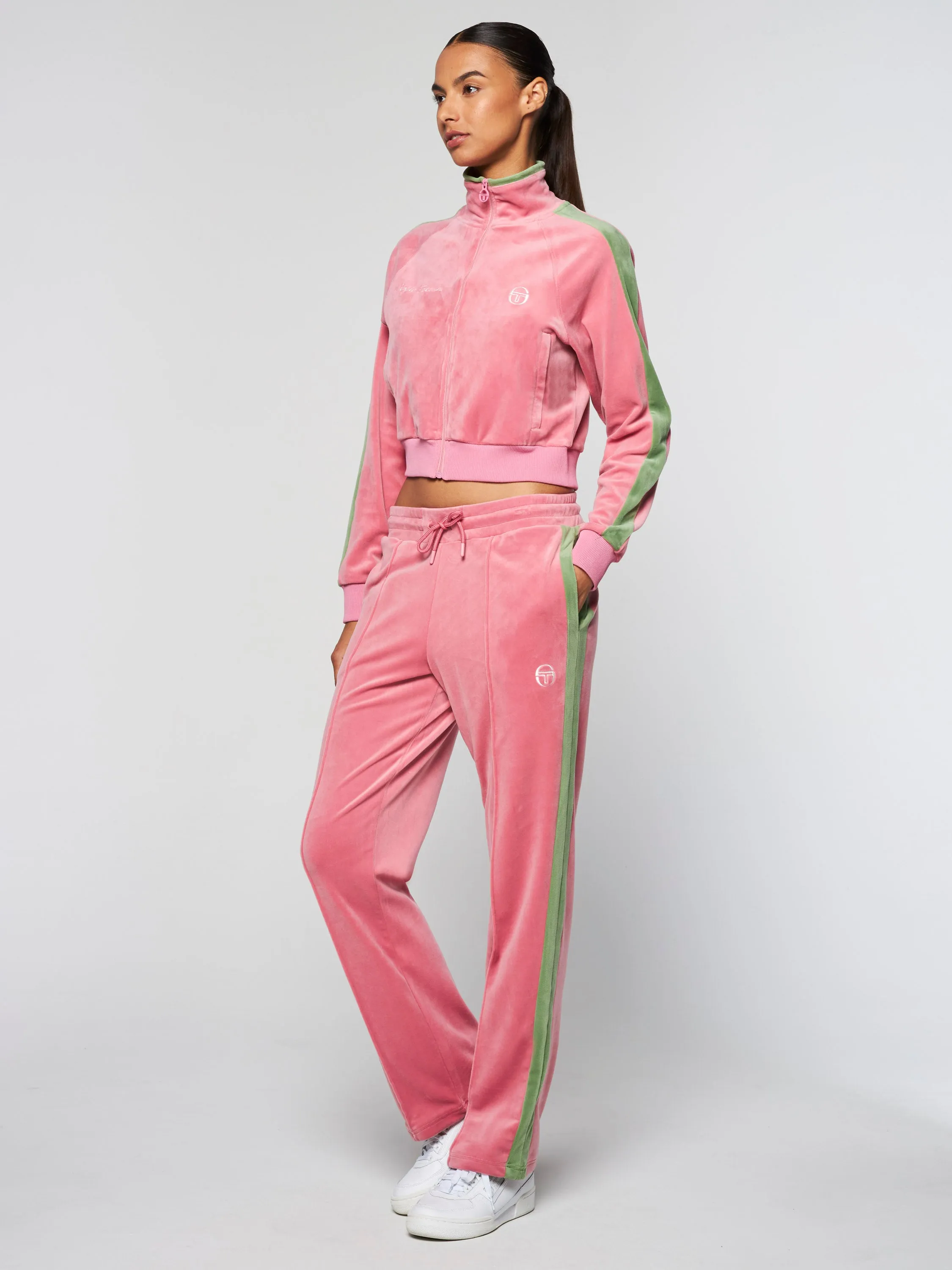 Miss Carlotta Velour Track Pant- Wild Rose