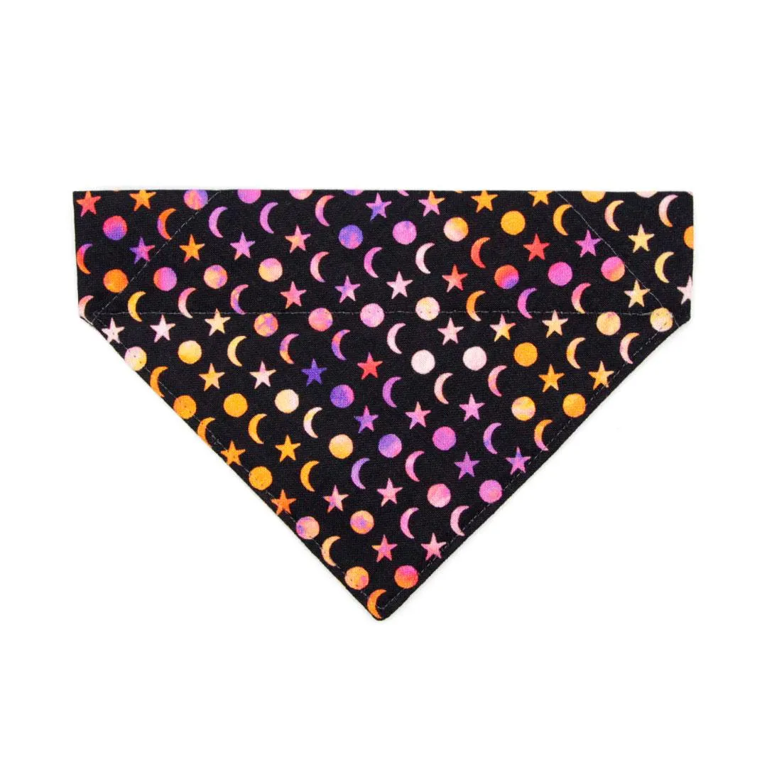 Moon Cat Bandana - "Cosmic" - Black Celestial Moon & Stars Bandana for Cat   Small Dog / Night Sky, Moon Phases, Halloween / Slide-On Over the Collar Bandana