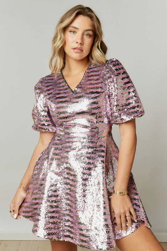 Multi Stripe Sequin Mini Dress