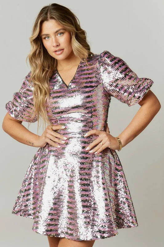 Multi Stripe Sequin Mini Dress