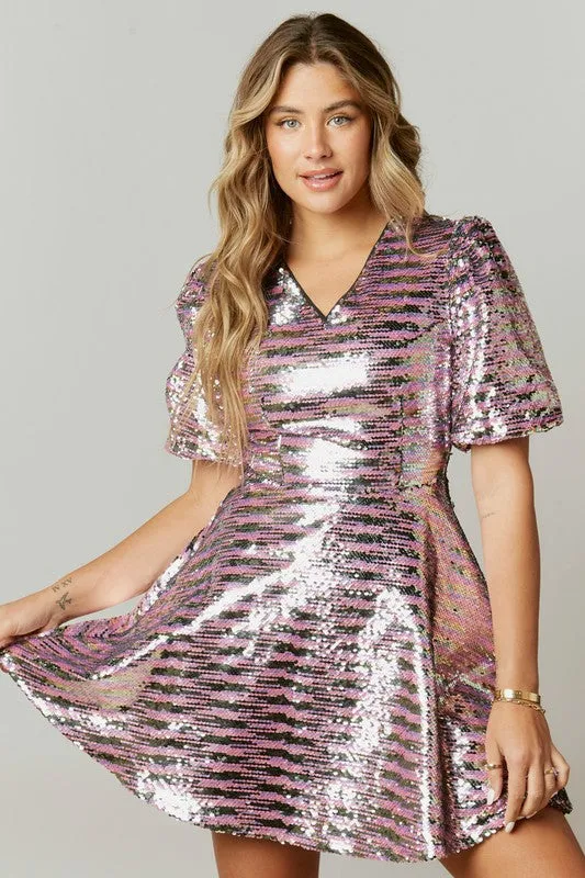 Multi Stripe Sequin Mini Dress