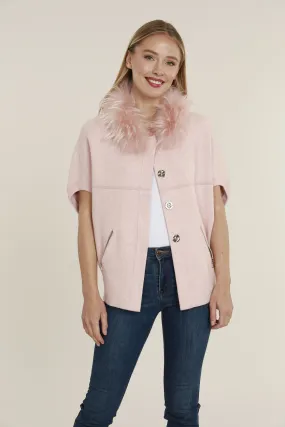 Natural Fur Collar Short Sleeve Cardigan