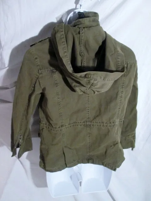 NEW NWT Womens FOREVER 21 Cargo Jacket Coat Hipster S OLIVE GREEN Hood Vegan