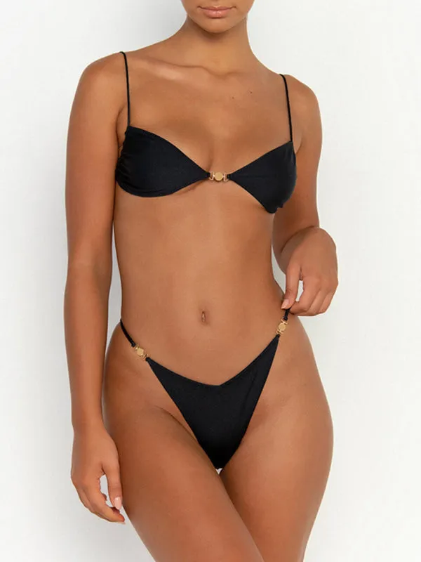 New women's split backless strappy swimsuit tight bikini