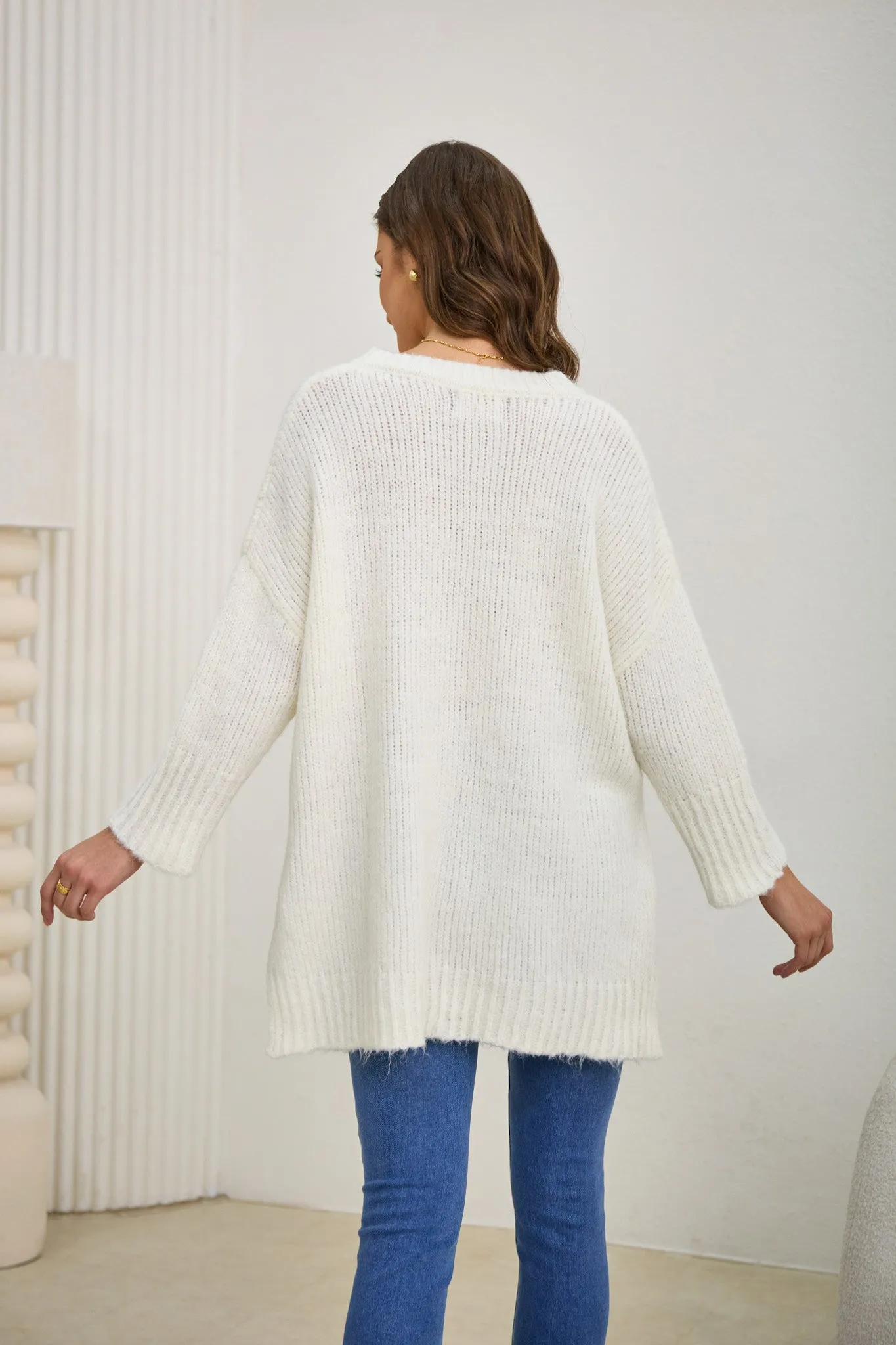 Nora Off-White Step Hem Knit Sweater