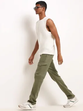 Nuon Olive Green Cargo Cotton Blend Relaxed Fit Mid Rise Pants