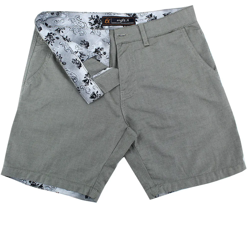 Olive Green Slim Fit Textured Shorts