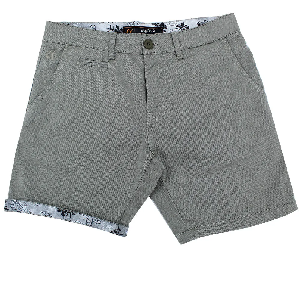 Olive Green Slim Fit Textured Shorts