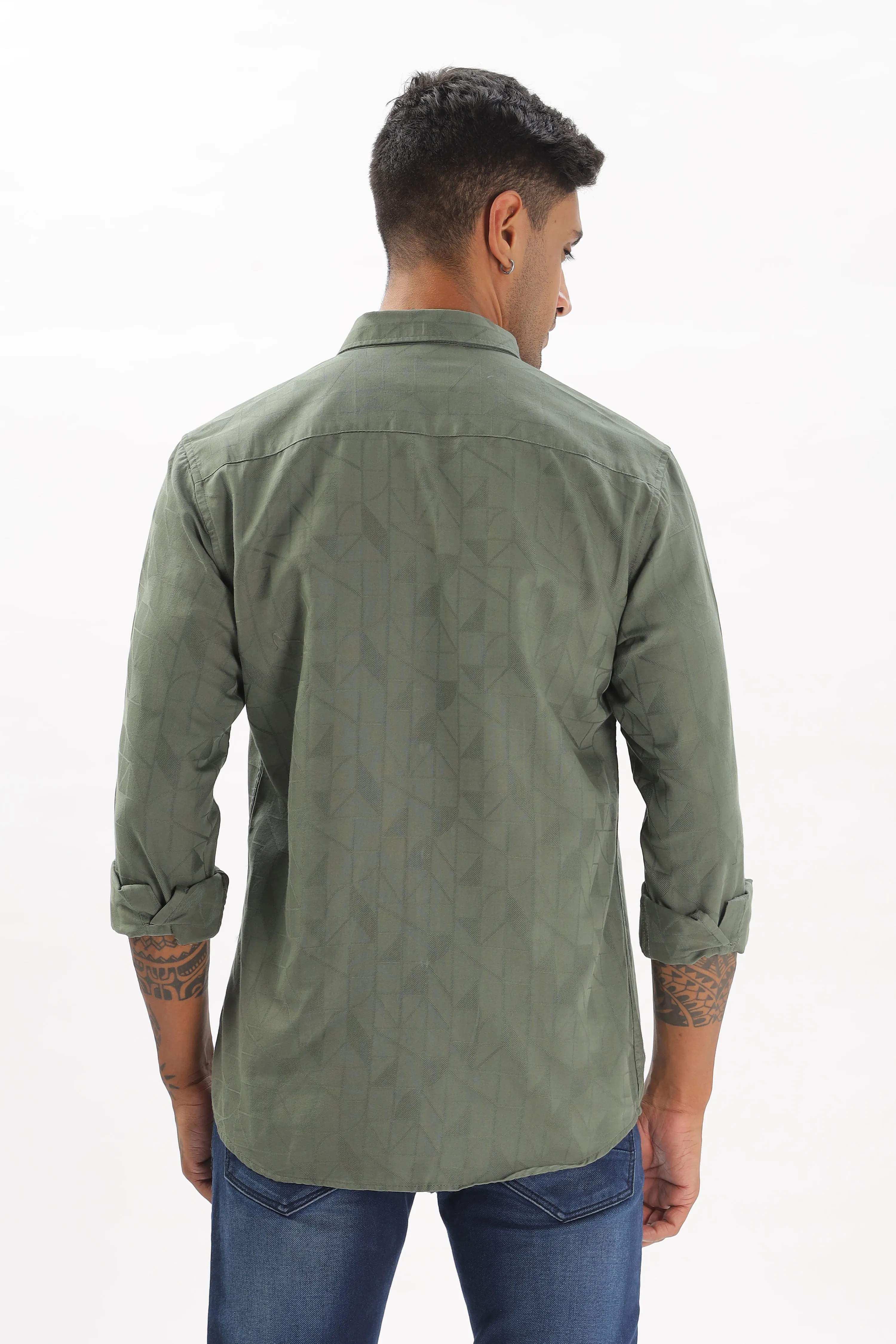 Olive Green Textured Party Wear Shirt