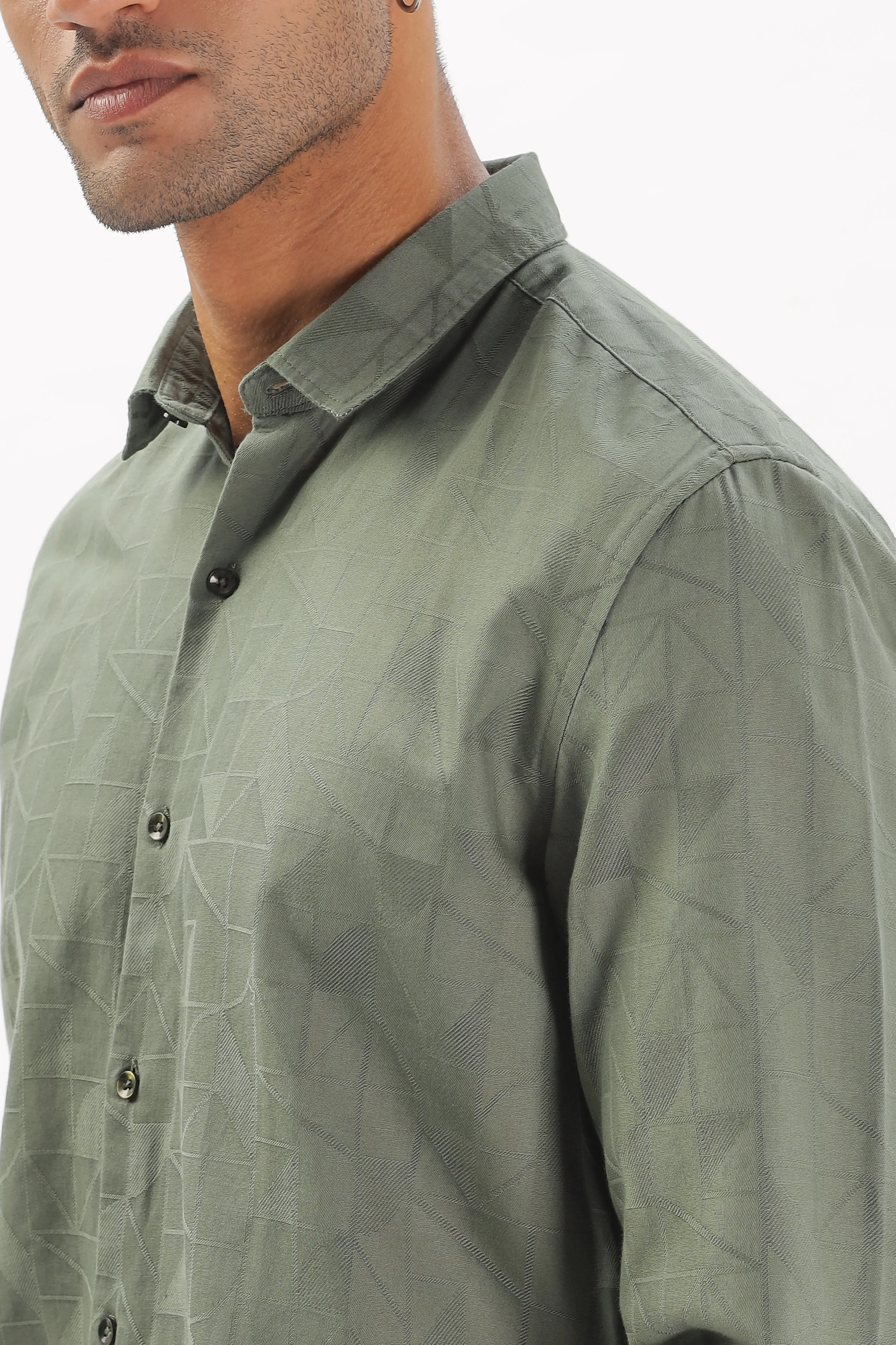 Olive Green Textured Party Wear Shirt