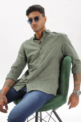 Olive Green Textured Party Wear Shirt