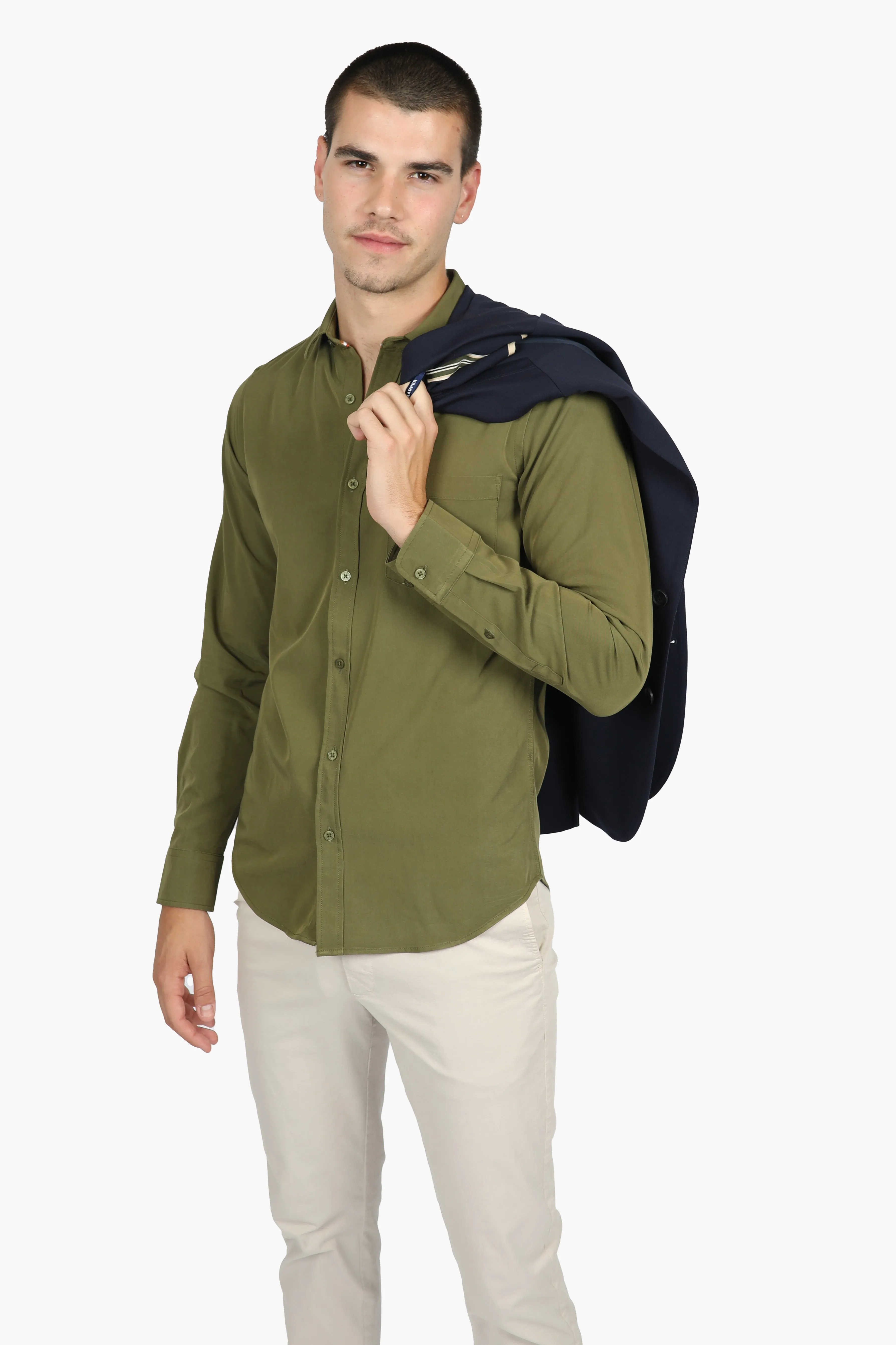 Olive Peached Tencel Shirt