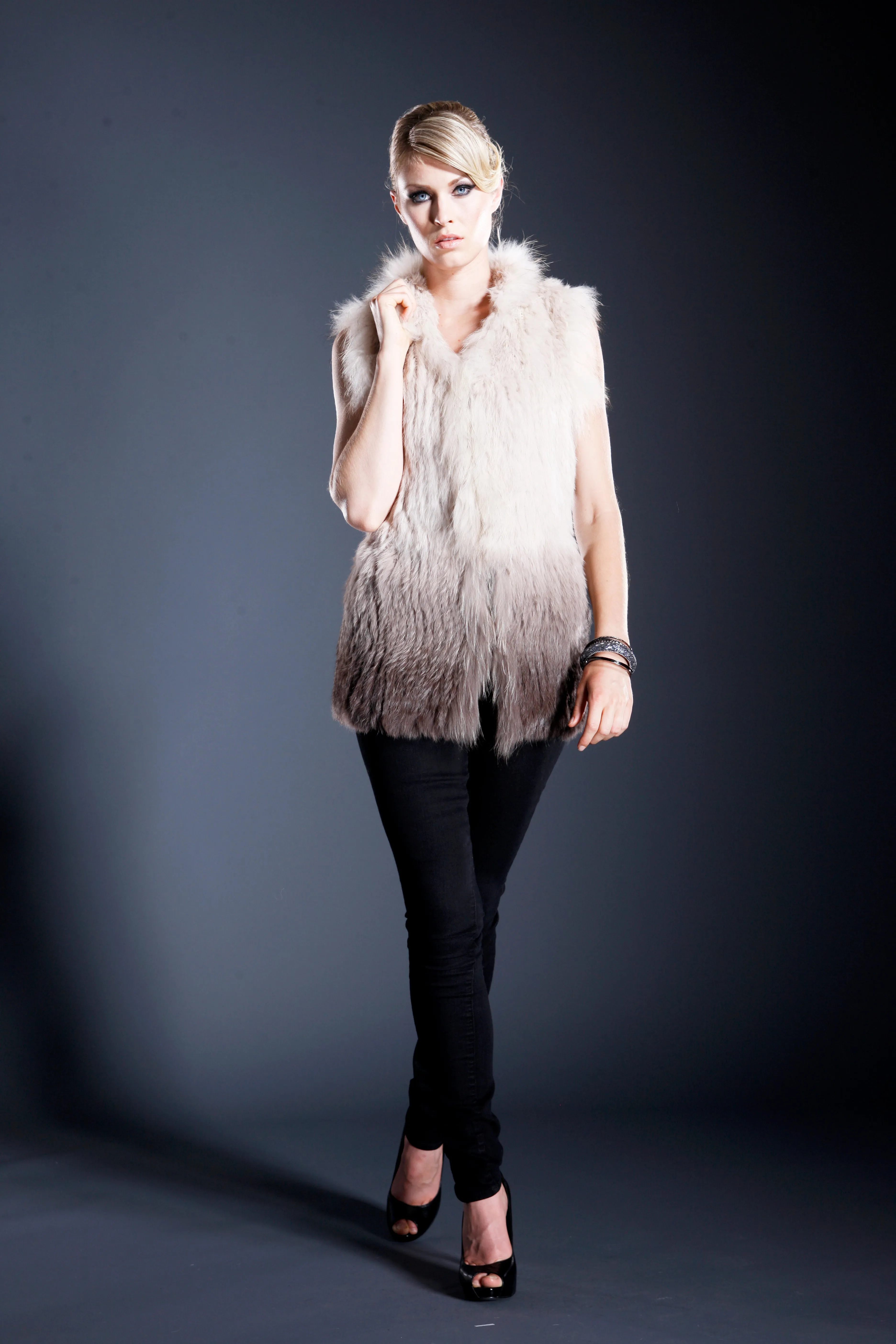 Ombre Raccoon & Rabbit Fur Vest