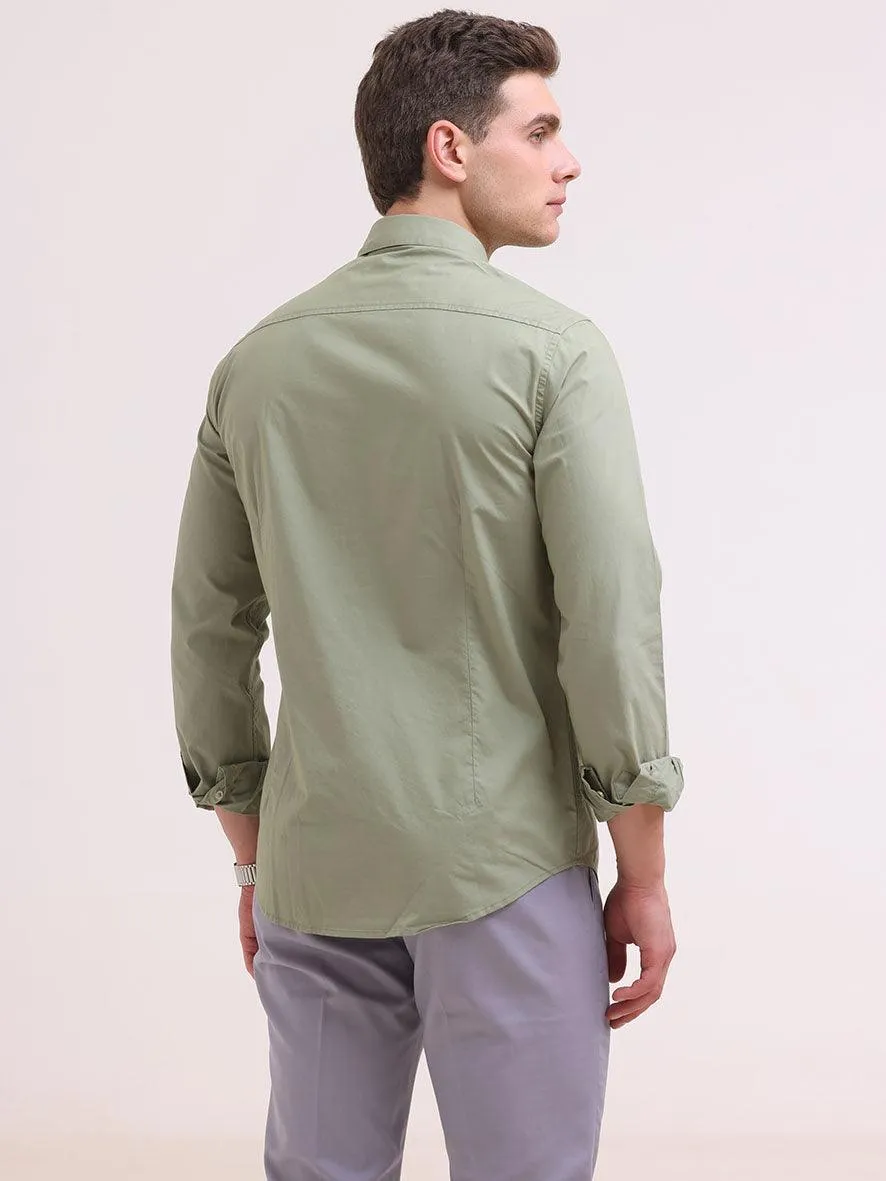 Orchida Plain Full Sleeve Poplin Shirt Olive