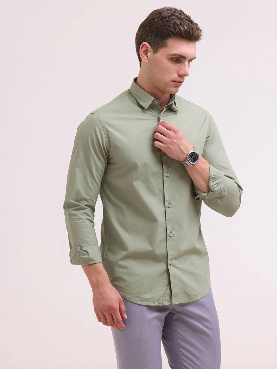 Orchida Plain Full Sleeve Poplin Shirt Olive