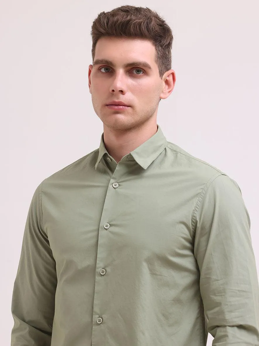 Orchida Plain Full Sleeve Poplin Shirt Olive