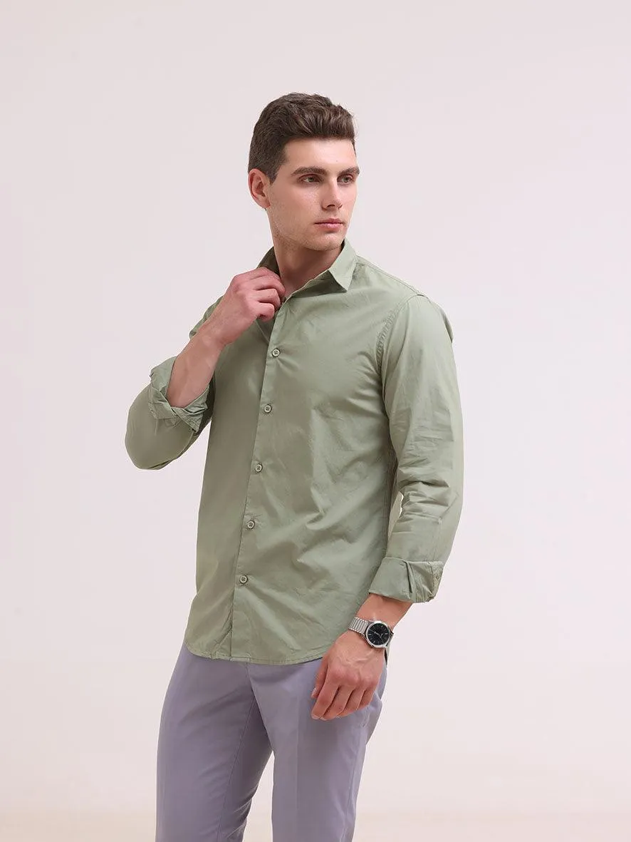 Orchida Plain Full Sleeve Poplin Shirt Olive