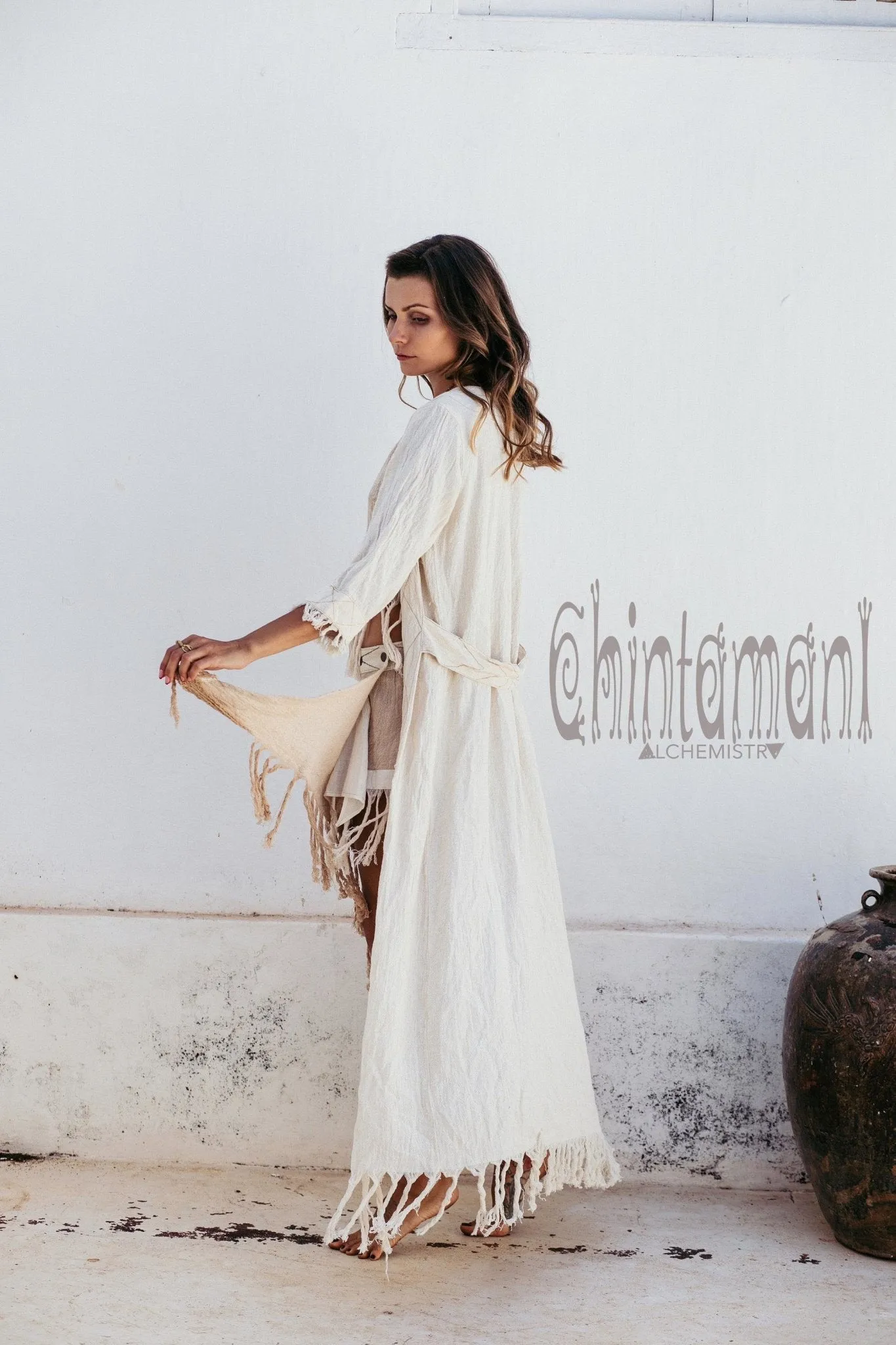 Organic Long Cardigan Robe 3/4 Sleeves / Off White