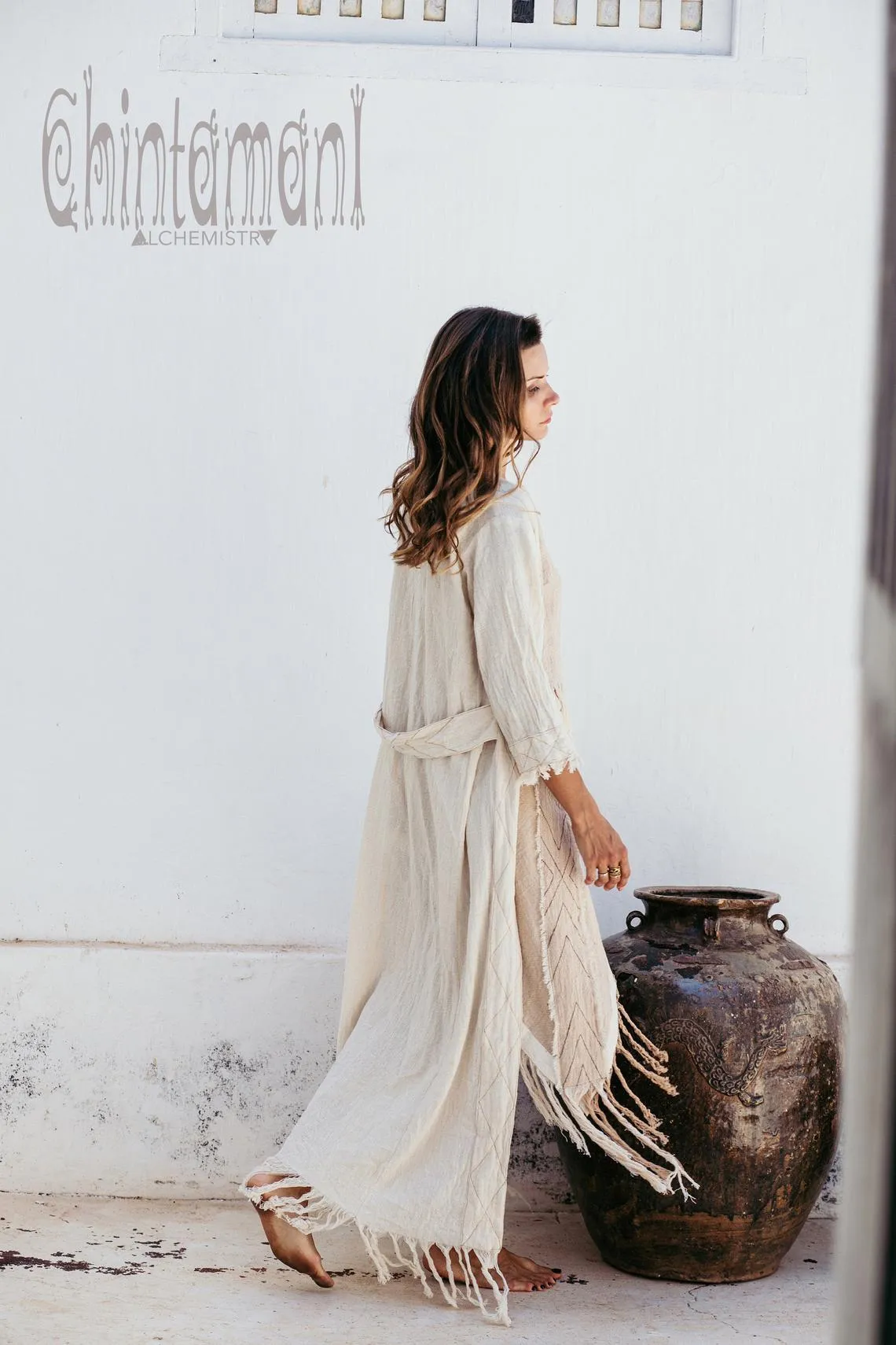 Organic Long Cardigan Robe 3/4 Sleeves / Off White