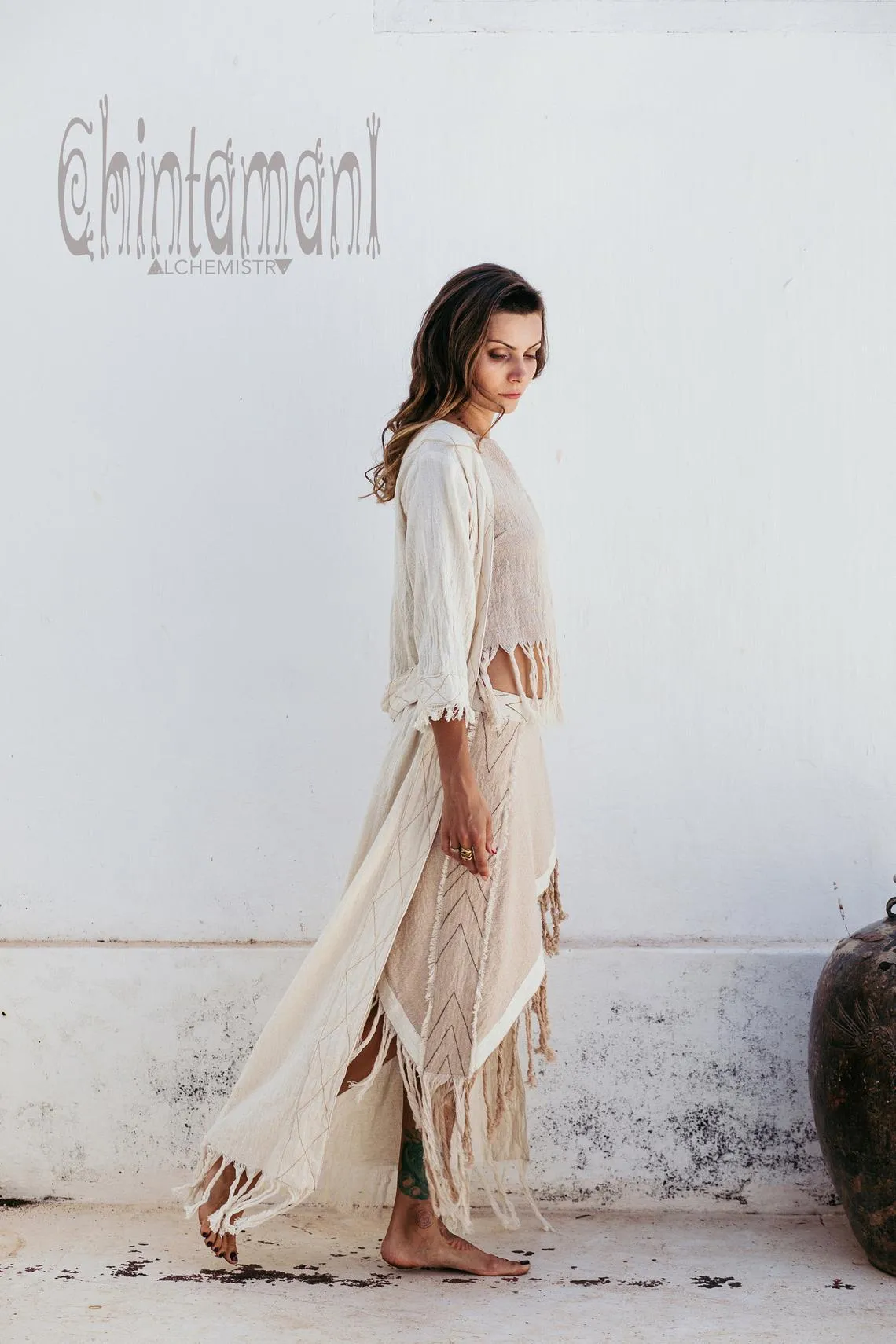 Organic Long Cardigan Robe 3/4 Sleeves / Off White