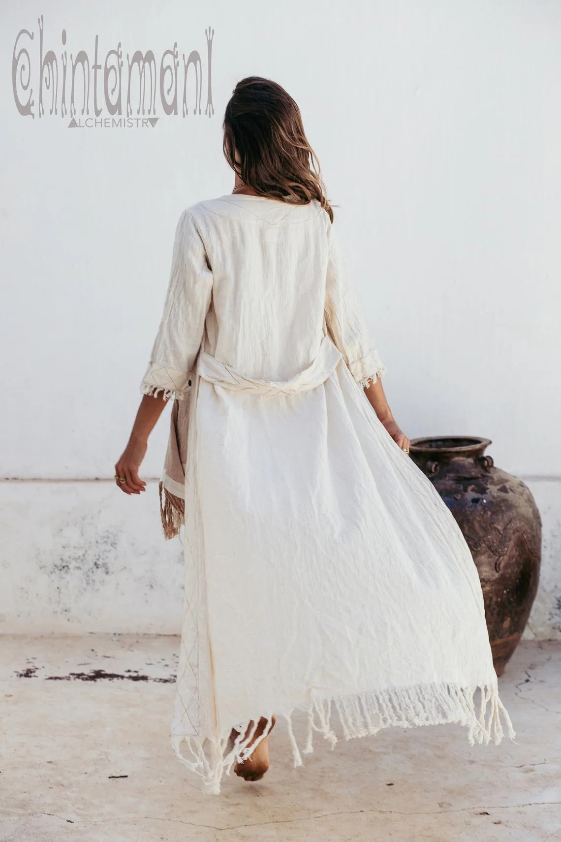 Organic Long Cardigan Robe 3/4 Sleeves / Off White