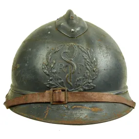 Original French WWI Model 1915 Adrian Helmet with RF Field Medical Personnel Badge