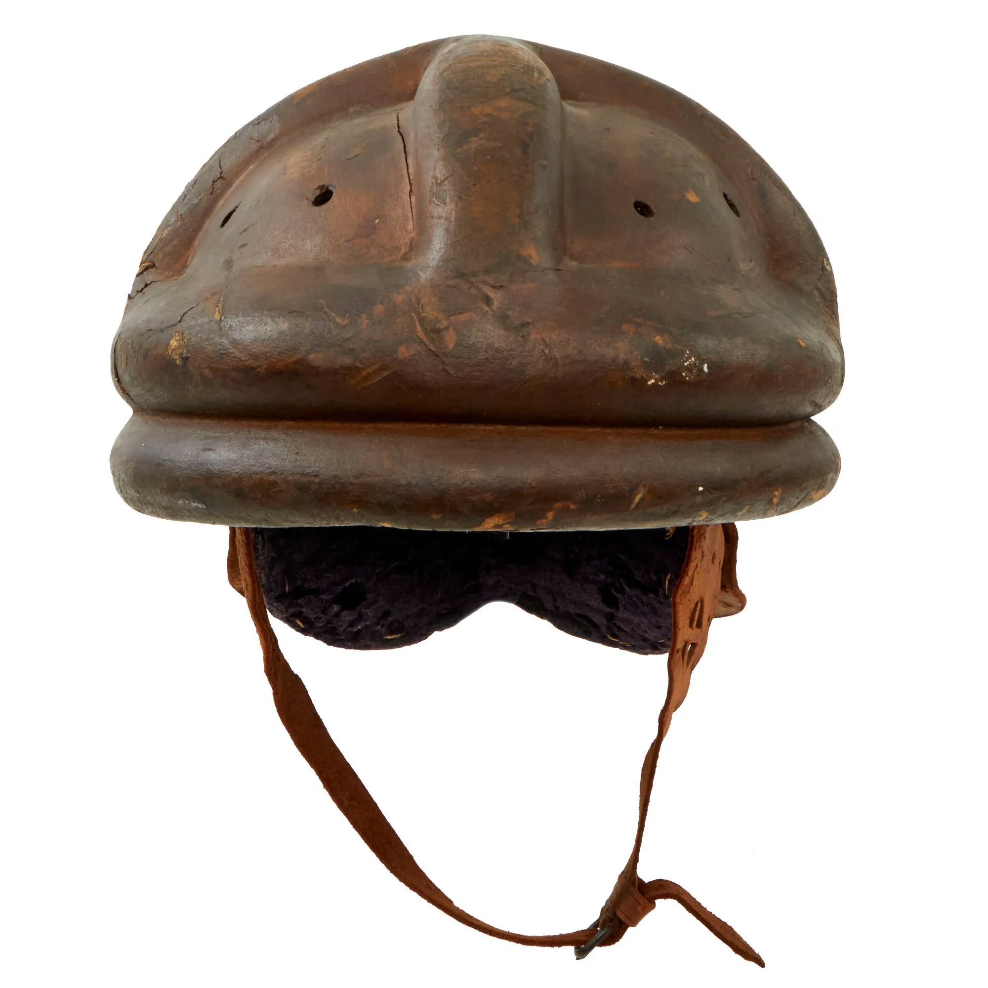 Original Imperial German WWI Panzer Tanker Lederschutzhelm Leather Crash Helmet with Neck Guard - Formerly Part of the A.A.F. Tank Museum