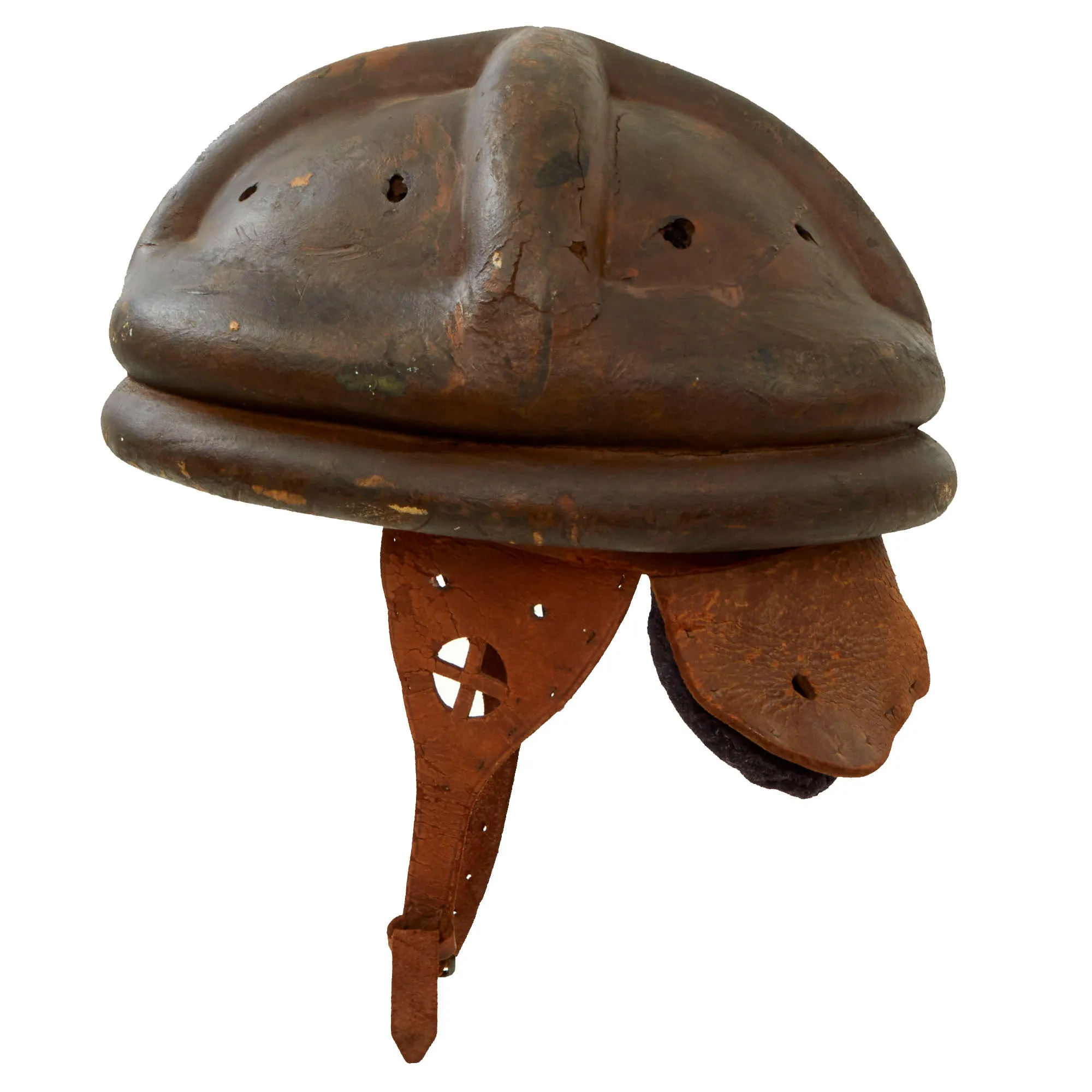 Original Imperial German WWI Panzer Tanker Lederschutzhelm Leather Crash Helmet with Neck Guard - Formerly Part of the A.A.F. Tank Museum