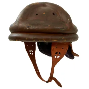 Original Imperial German WWI Panzer Tanker Lederschutzhelm Leather Crash Helmet with Neck Guard - Formerly Part of the A.A.F. Tank Museum