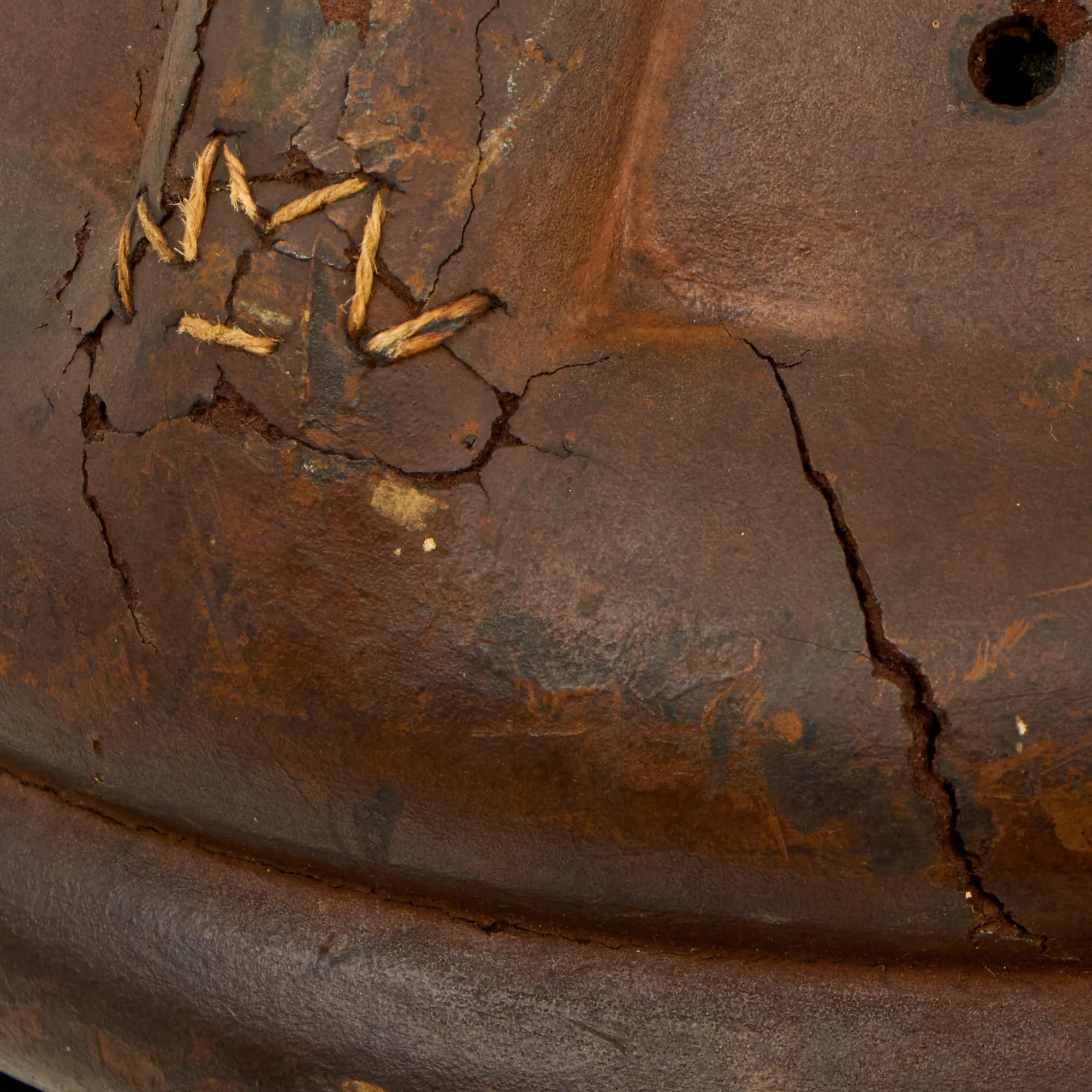 Original Imperial German WWI Panzer Tanker Lederschutzhelm Leather Crash Helmet with Neck Guard - Formerly Part of the A.A.F. Tank Museum