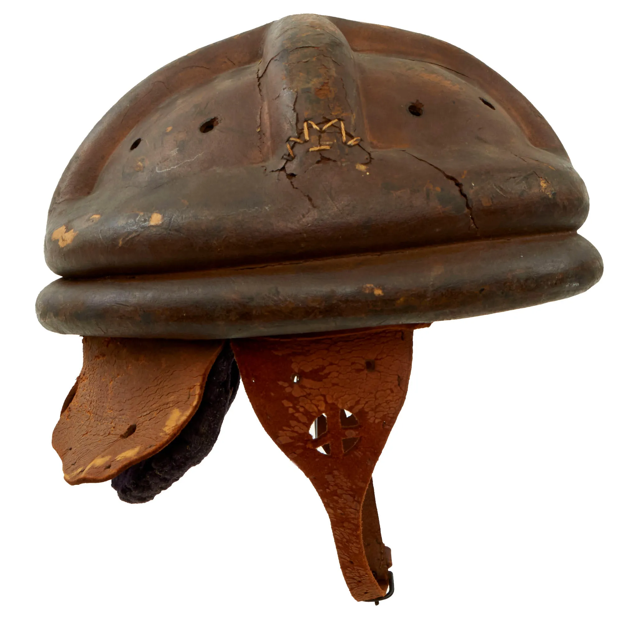 Original Imperial German WWI Panzer Tanker Lederschutzhelm Leather Crash Helmet with Neck Guard - Formerly Part of the A.A.F. Tank Museum