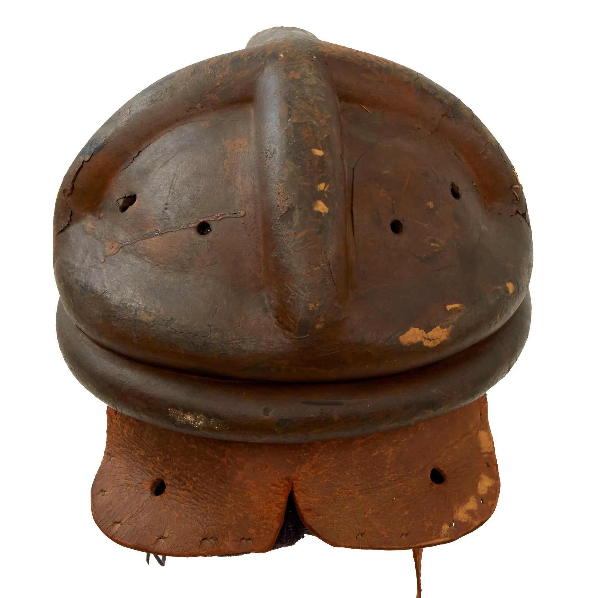 Original Imperial German WWI Panzer Tanker Lederschutzhelm Leather Crash Helmet with Neck Guard - Formerly Part of the A.A.F. Tank Museum