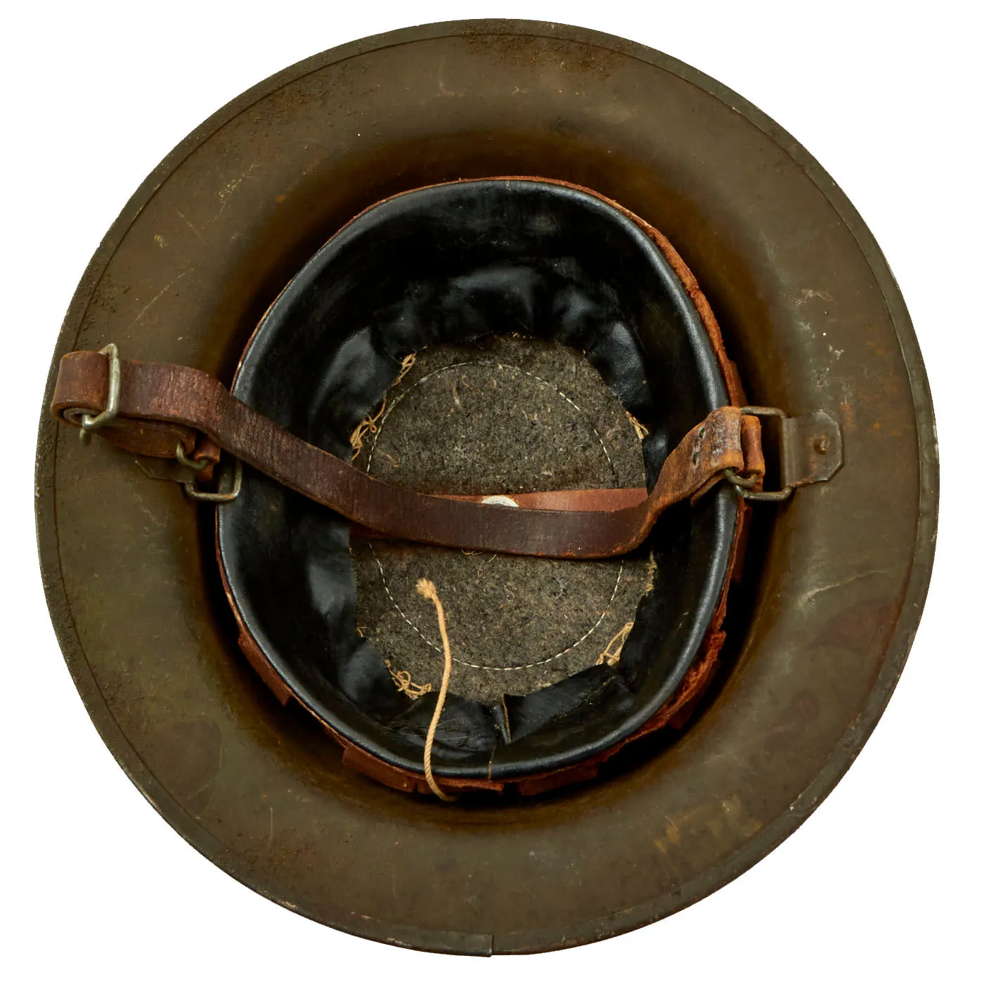 Original U.S. WWI Tank Corps of the American Expeditionary Forces Painted Doughboy Helmet With Liner and Chin Strap - Size 7