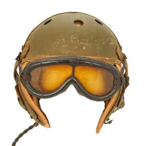 Original U.S. WWII M38 Tanker Helmet by Rawlings with Type R-14 Earphones and Polaroid 1021 Goggles - Size 7 ⅛