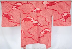 Pine Trees Amongst Clouds Red Silk Shibori Haori - Vintage Unused Kimono Jacket for Women - Kumo, Kanoko, Deer Fawn Spots, Matsu - Where to Buy Online