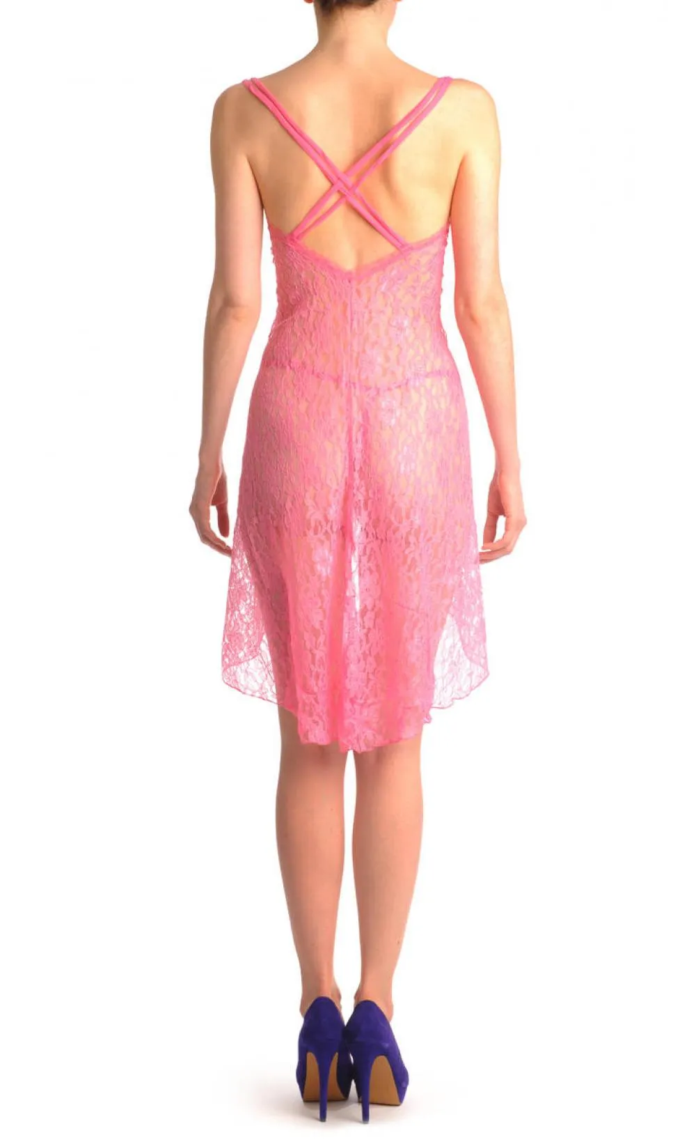 Pink Lace Knee Length Evening Dress Babydoll & Matching Brief Set