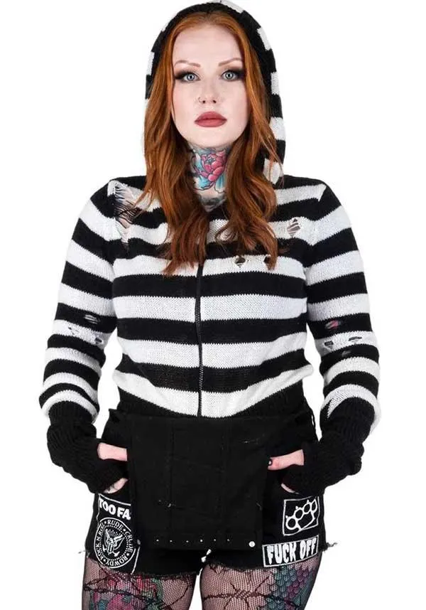 Pink Skull Striped Zip Up | CARDIGAN SWEATER