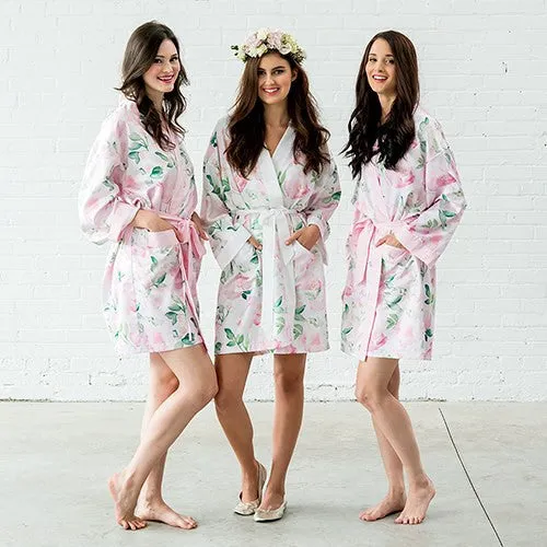 PINK WATERCOLOR FLORAL SILKY KIMONO ROBE ON WHITE